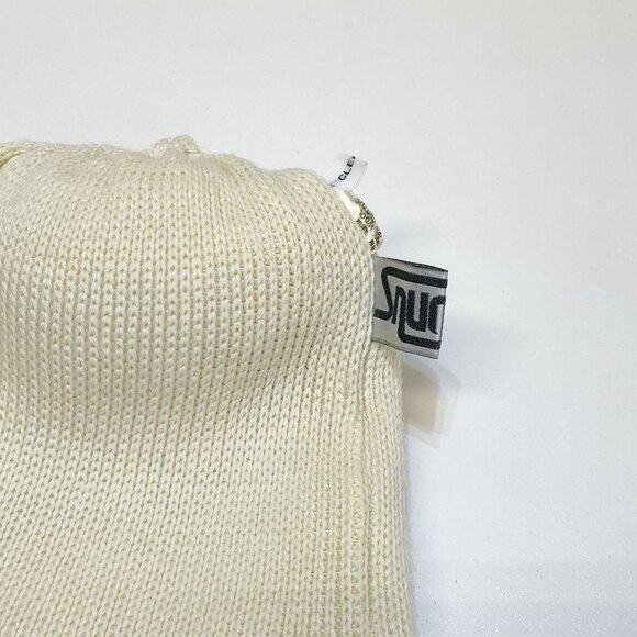 Snuggler Knit Beanie Hat PomPom Cream Stripe Wool Acrylic Blend Unisex 1990s VTG - Picture 3 of 7